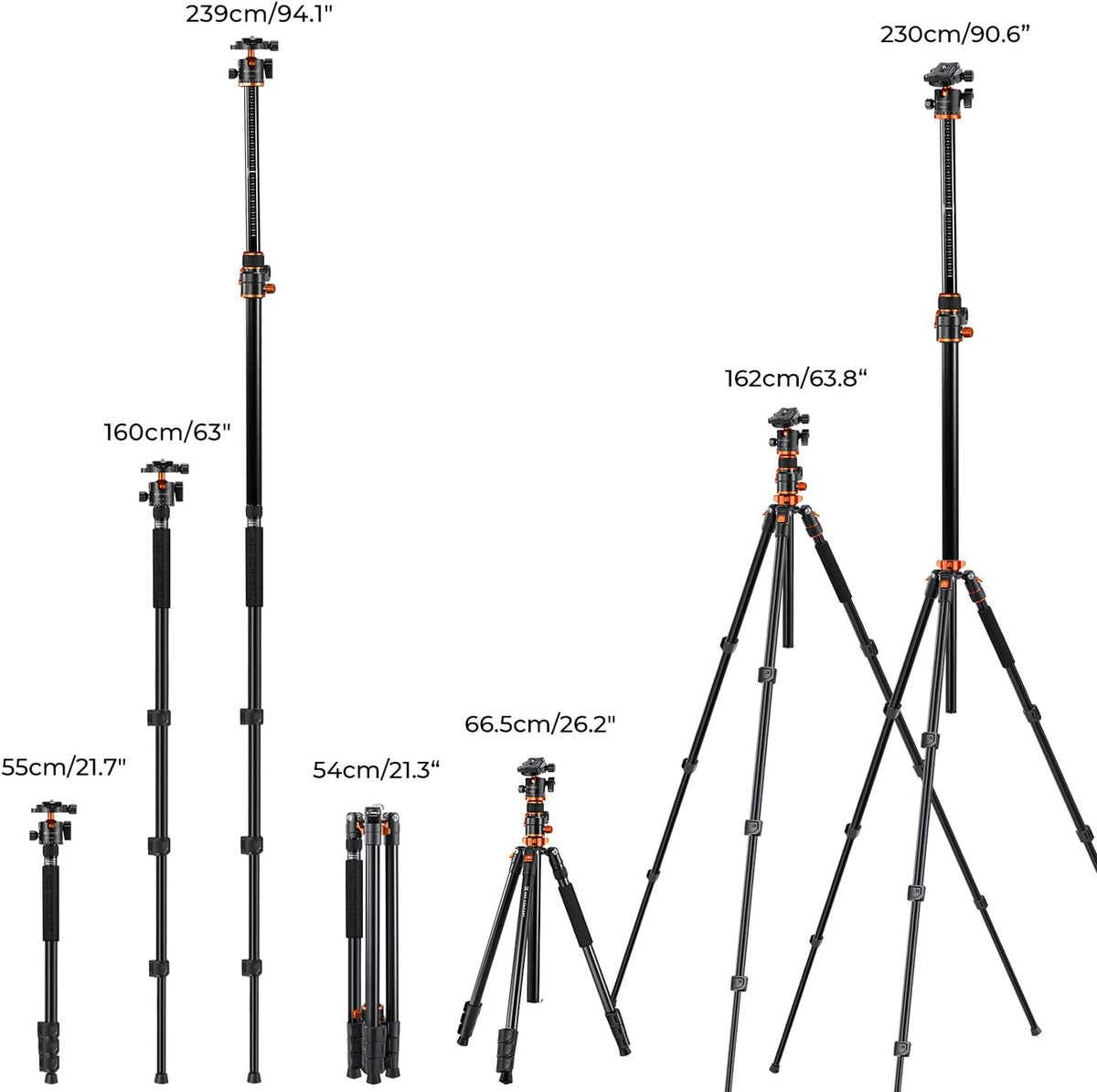 K&F CONCEPT 90"/230cm Camera Tripod with Metal Ball Head 10KG Load Capacity