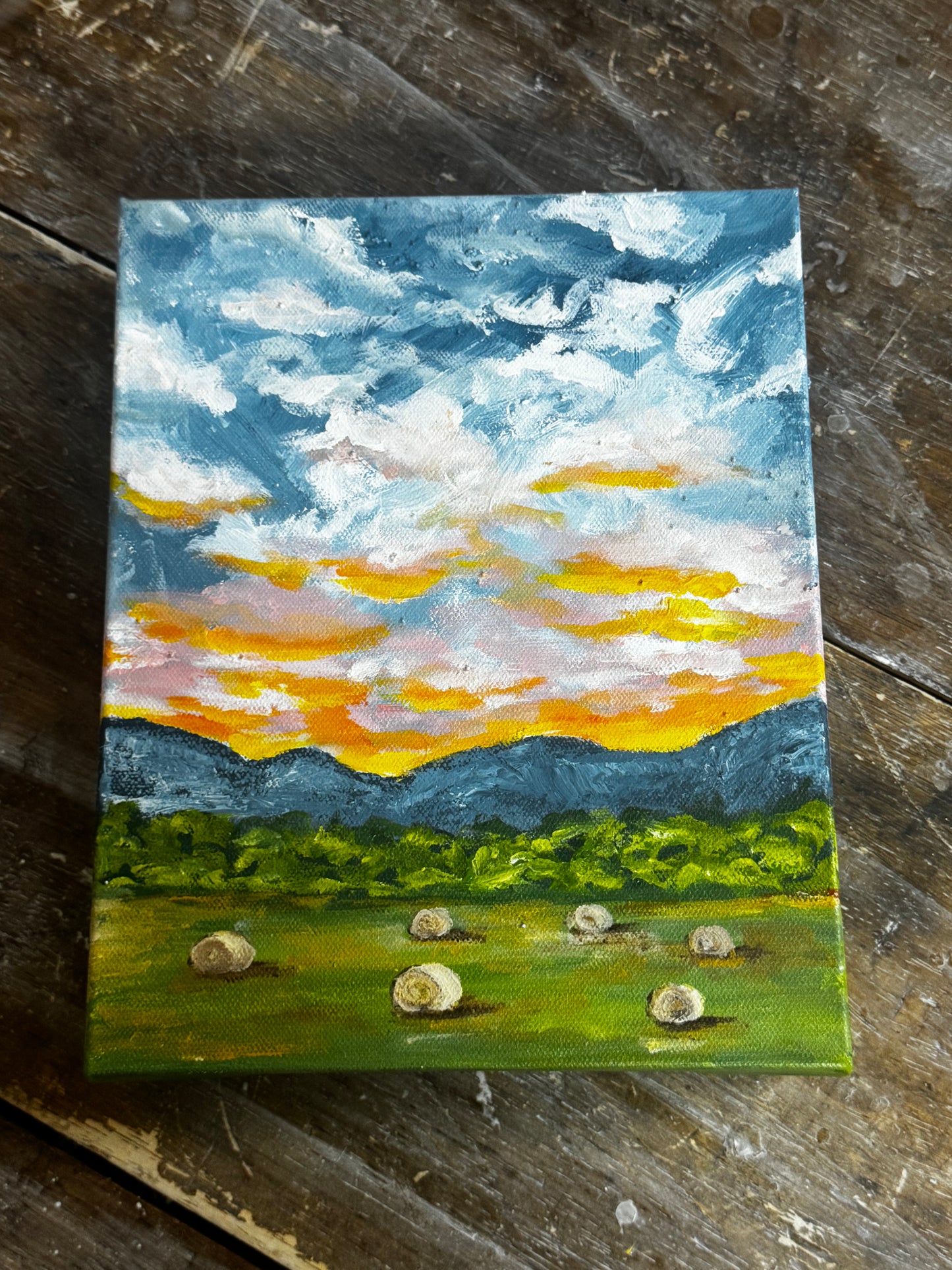 "Bales At Dusk" Acrylic Painting
