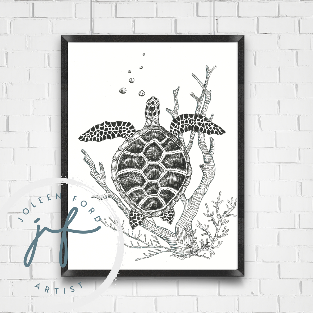 Turtle with coral Prints
