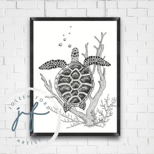 Turtle with coral Prints