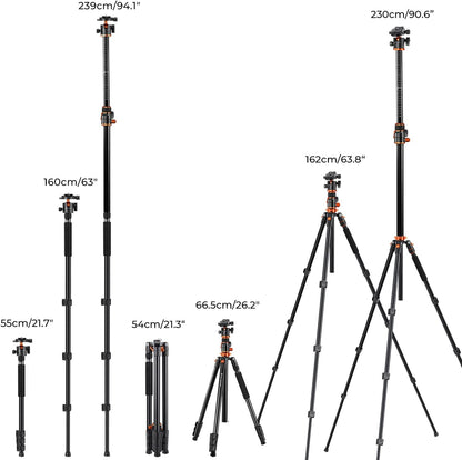 K&F CONCEPT 90"/230cm Camera Tripod with Metal Ball Head 10KG Load Capacity