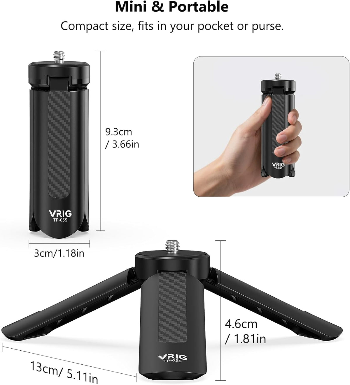 VRIG Mini Tripod for DJI Osmo Pocket 4,1/4" Screw Tripod Stand