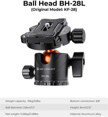 K&F CONCEPT 90"/230cm Camera Tripod with Metal Ball Head 10KG Load Capacity