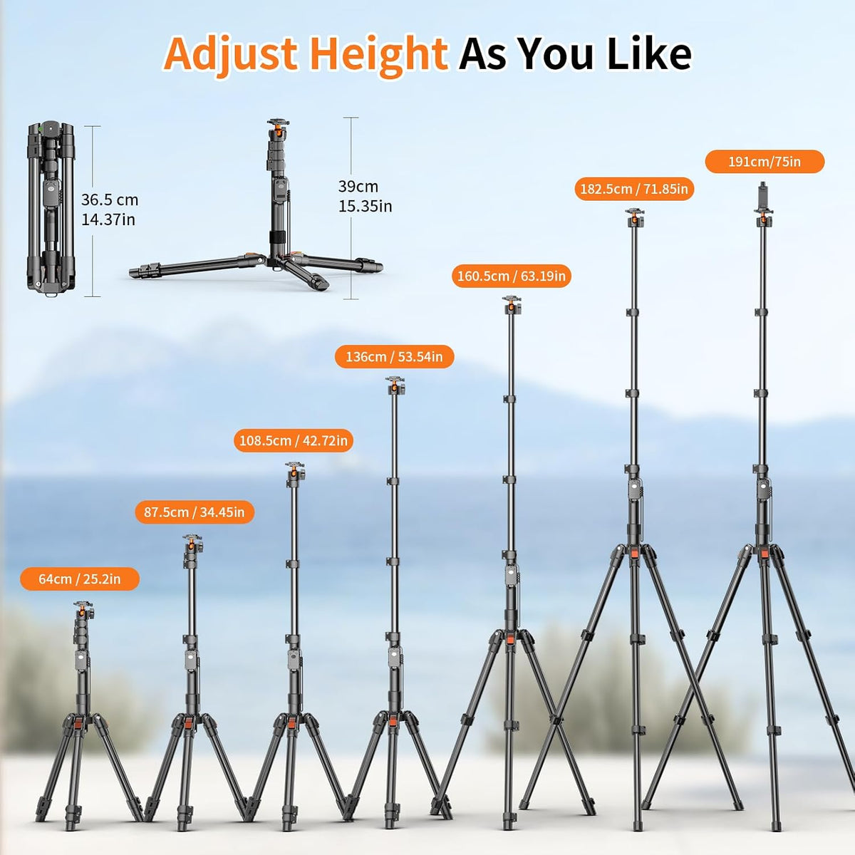 XXZU 191cm Camera Tripod Stand for Phone with Remote, Aluminum Monopod