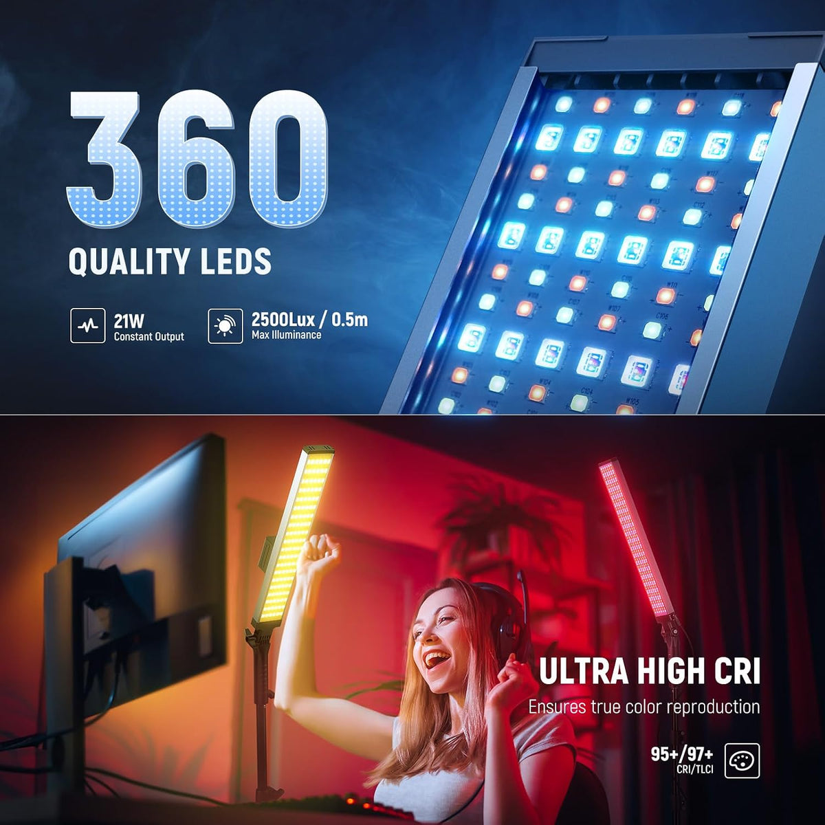 NEEWER TL60 RGB Tube Light, Full Color RGBWW Light Stick