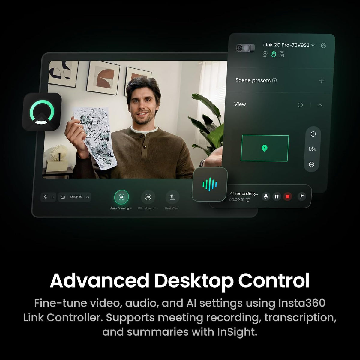 Insta360 Link 2C Pro – 4K Webcam for PC/Mac