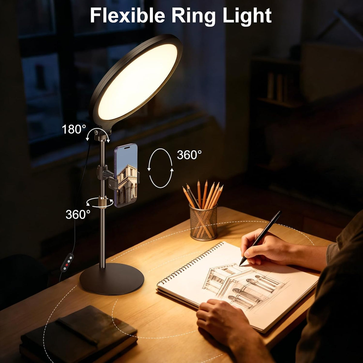 10.5 inch Ring Light with Stand for Video Recording, Full-Screen Desk Light