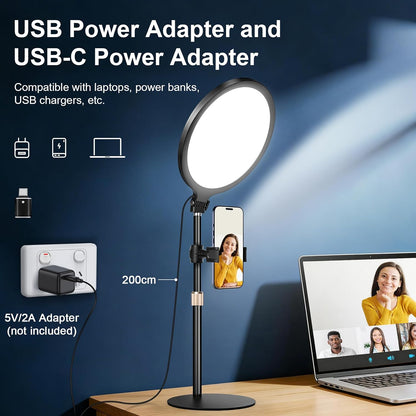 10.5 inch Ring Light with Stand for Video Recording, Full-Screen Desk Light