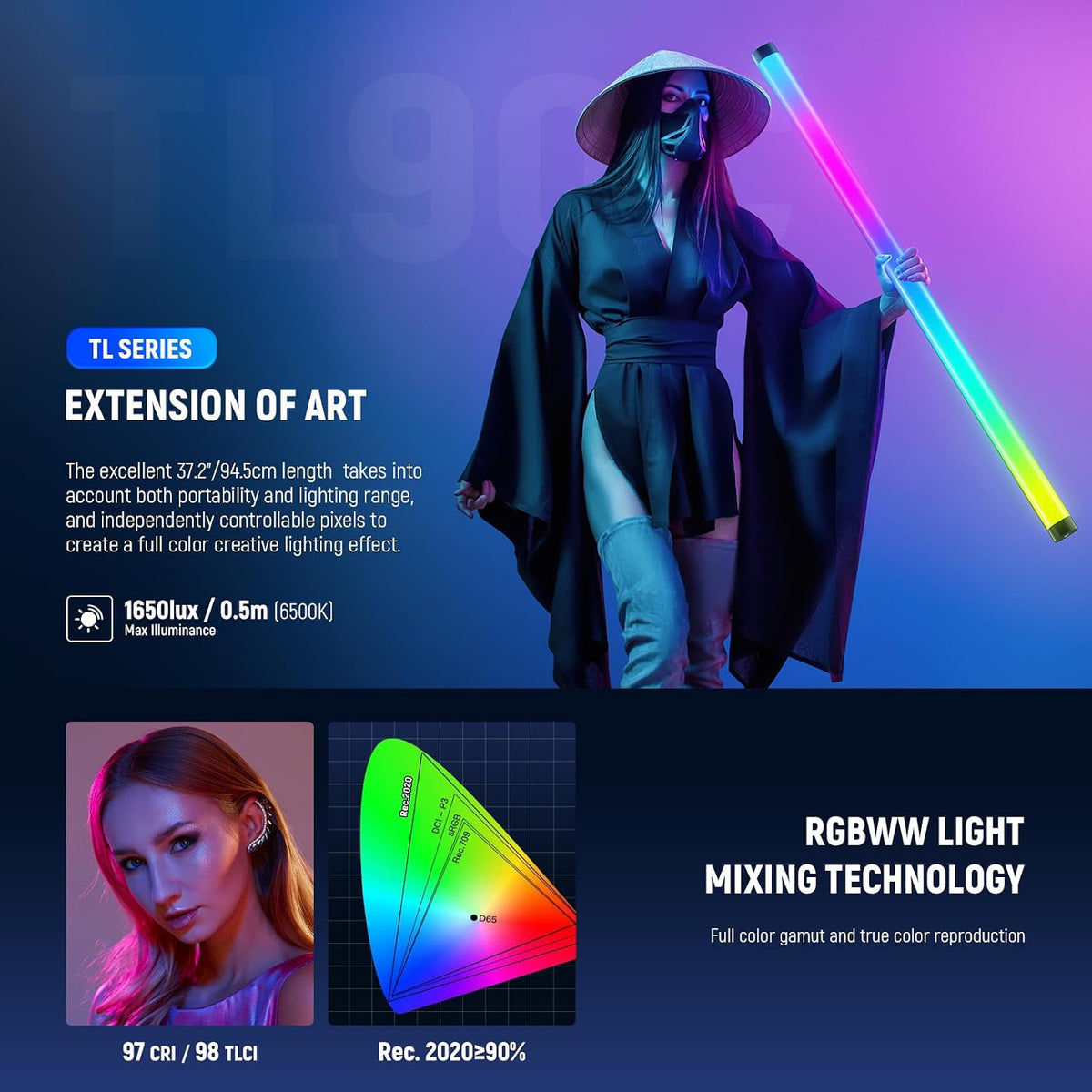NEEWER TL60 RGB Tube Light, Full Color RGBWW Light Stick