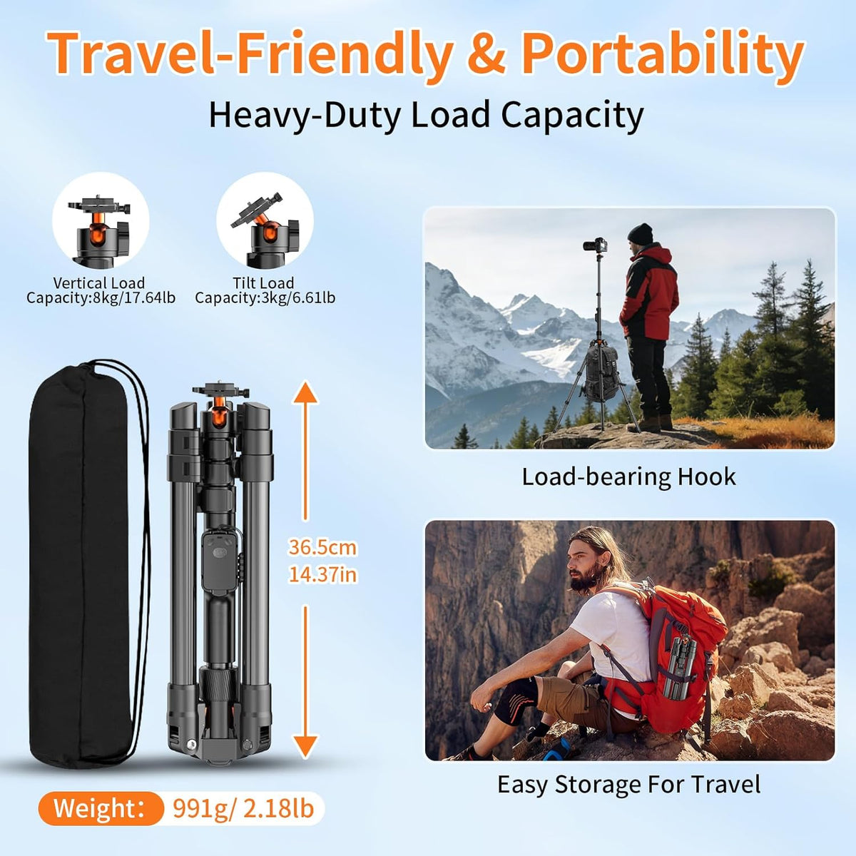 XXZU 191cm Camera Tripod Stand for Phone with Remote, Aluminum Monopod