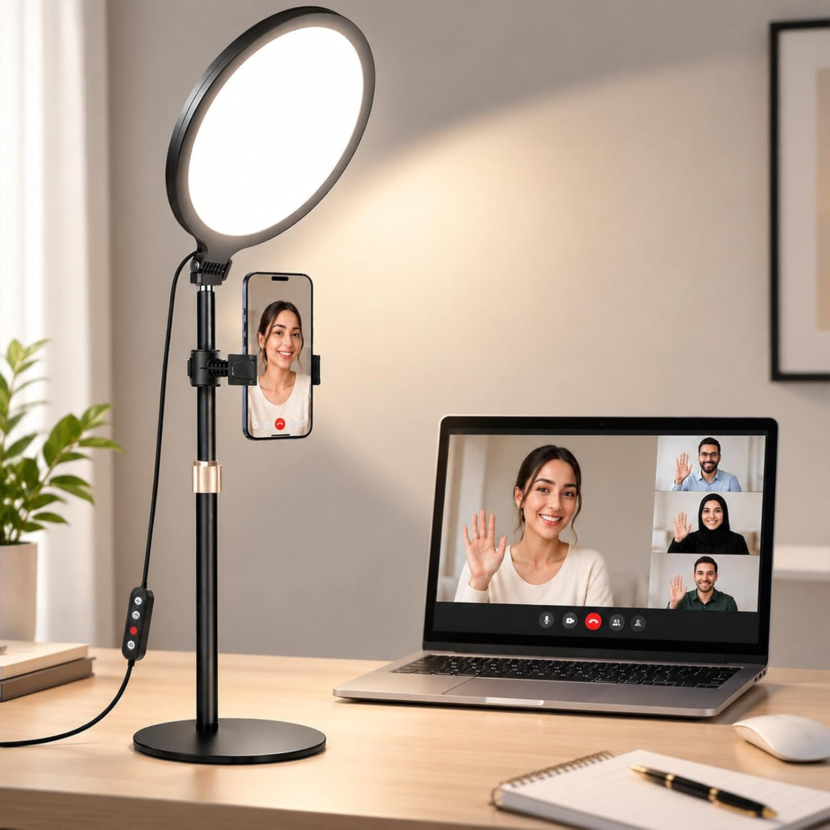 10.5 inch Ring Light with Stand for Video Recording, Full-Screen Desk Light