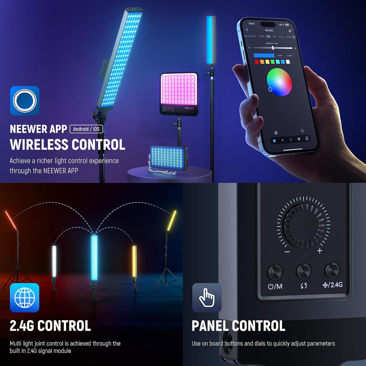 NEEWER TL60 RGB Tube Light, Full Color RGBWW Light Stick