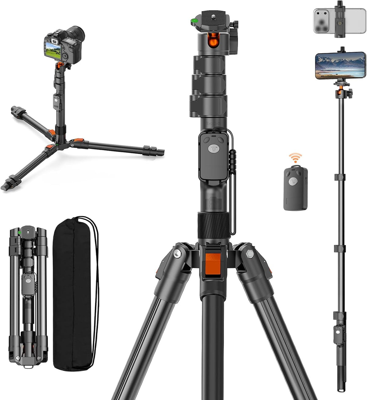 XXZU 191cm Camera Tripod Stand for Phone with Remote, Aluminum Monopod