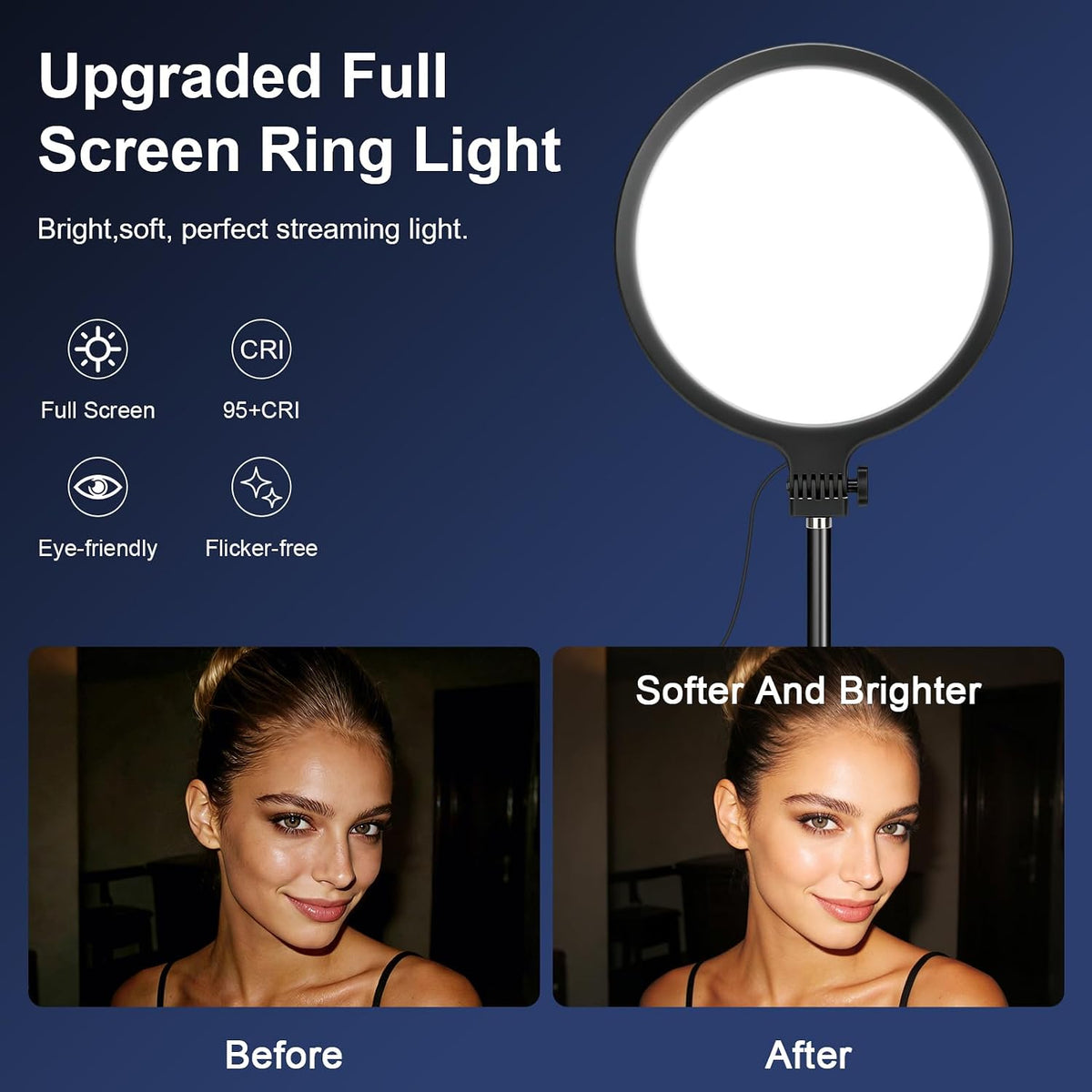 10.5 inch Ring Light with Stand for Video Recording, Full-Screen Desk Light