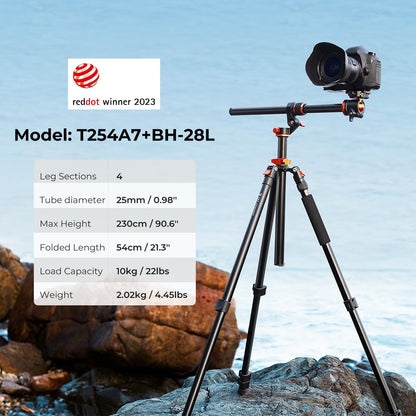 K&F CONCEPT 90"/230cm Camera Tripod with Metal Ball Head 10KG Load Capacity