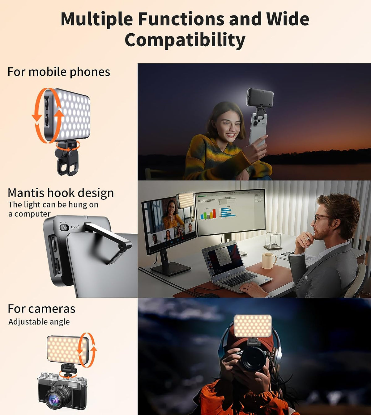 TONEOF 96 LED Rechargeable Wall Light, Magnetic Selfie Light for iPhone