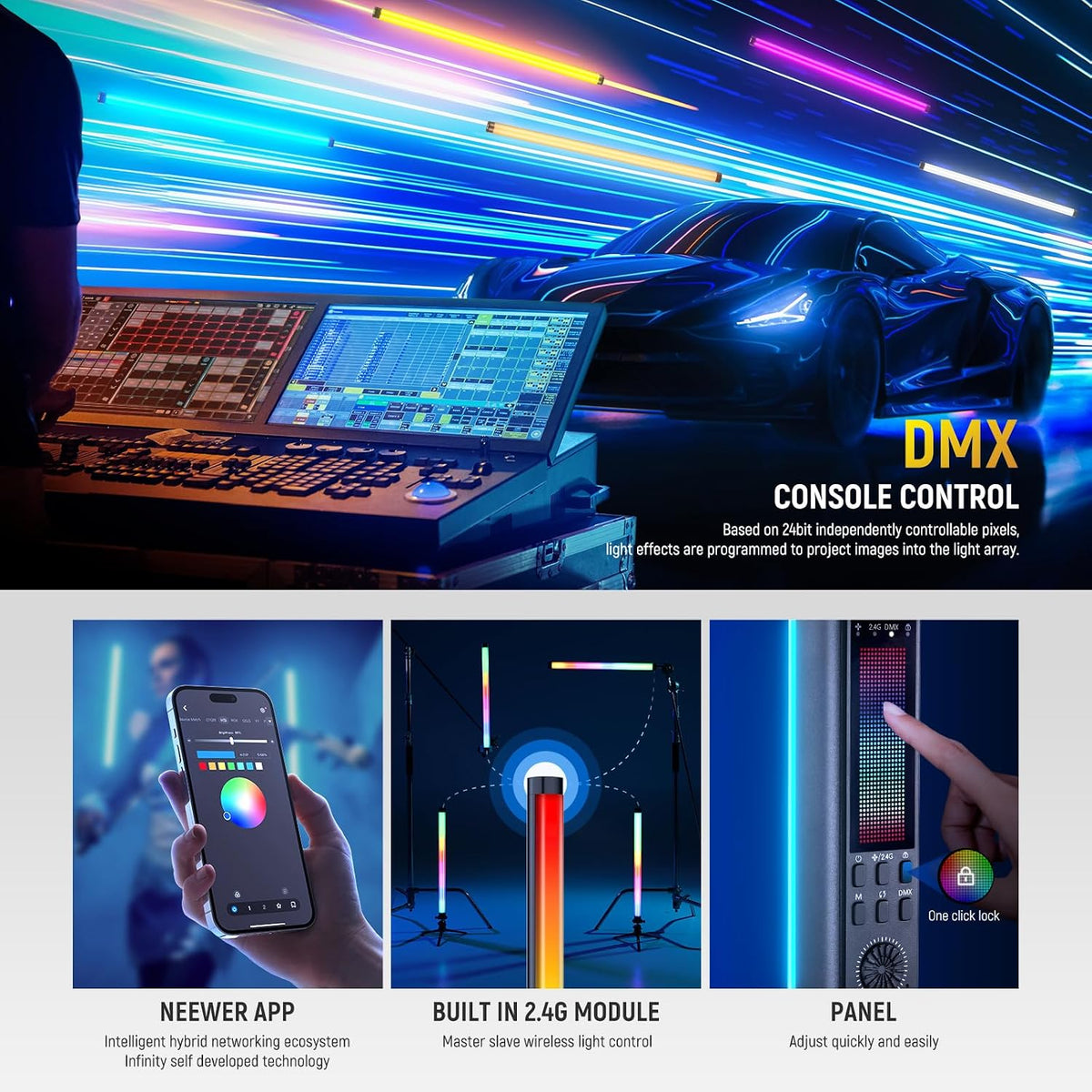 NEEWER TL60 RGB Tube Light, Full Color RGBWW Light Stick