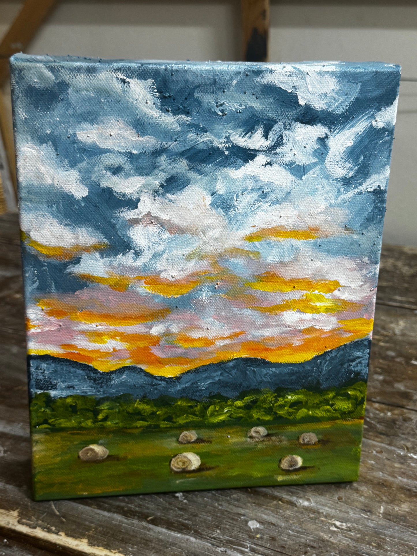 "Bales At Dusk" Acrylic Painting