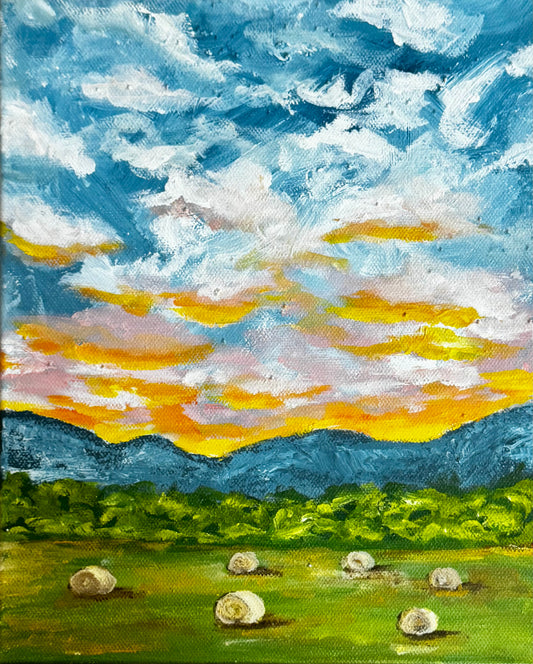 "Bales At Dusk" Acrylic Painting