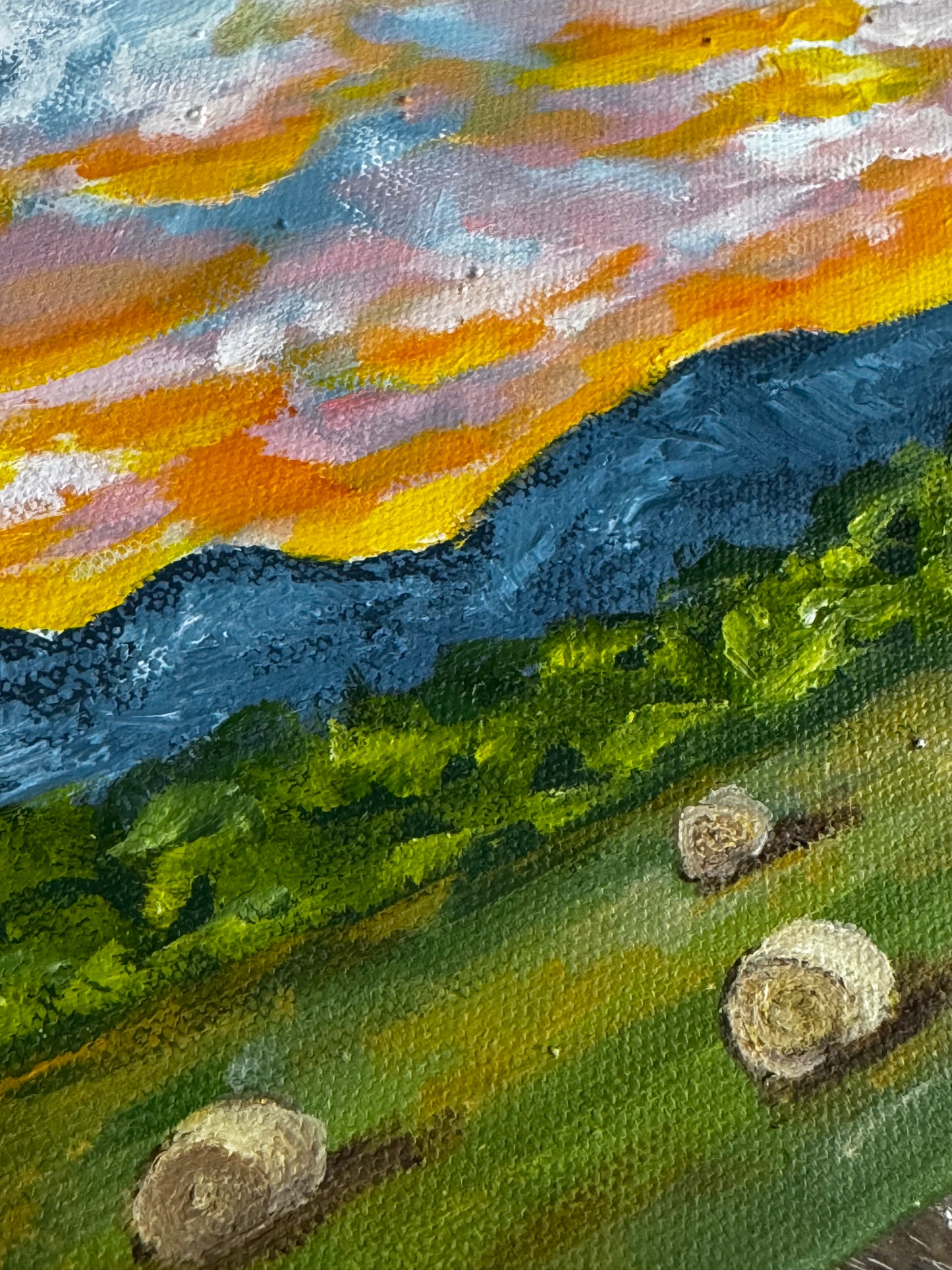 "Bales At Dusk" Acrylic Painting