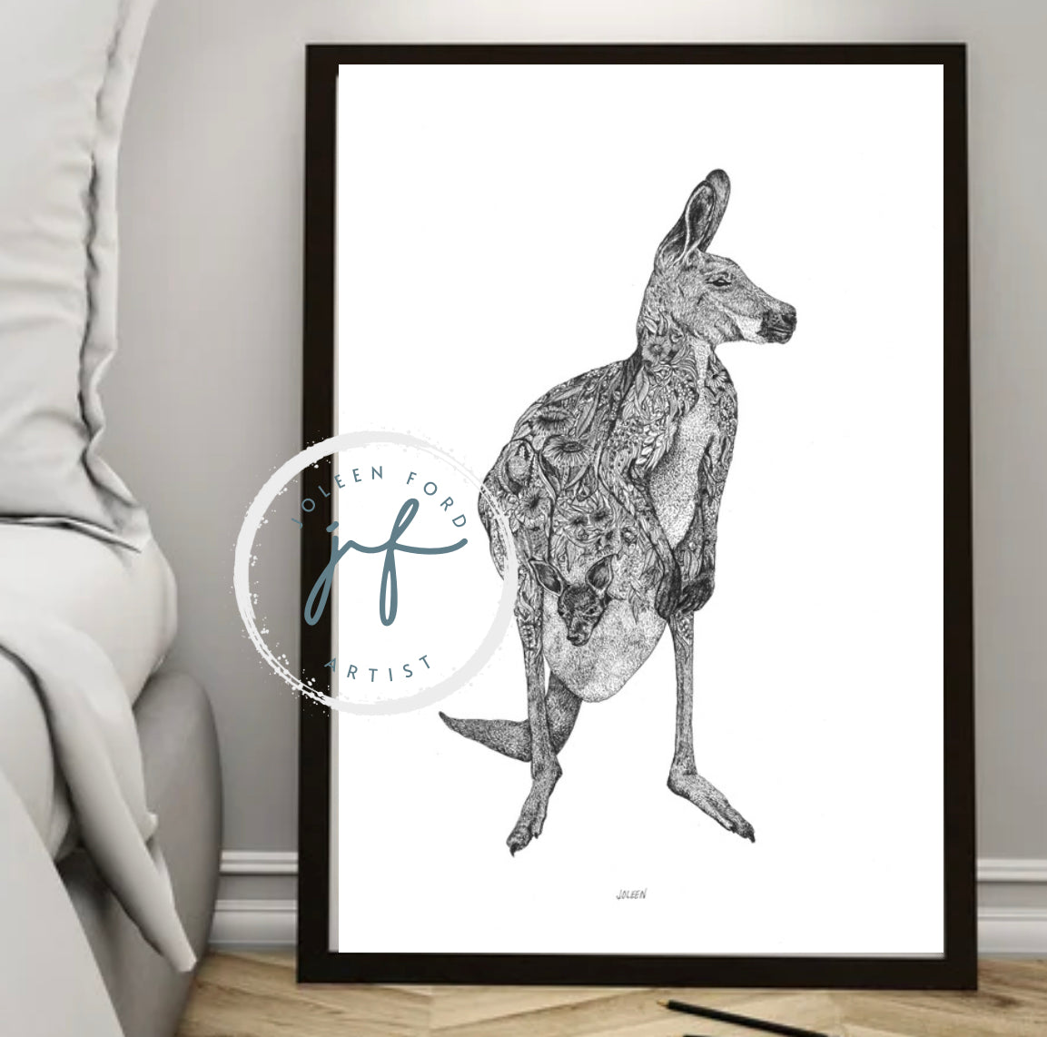 “Skippy” Floral detailed Kangaroo Prints